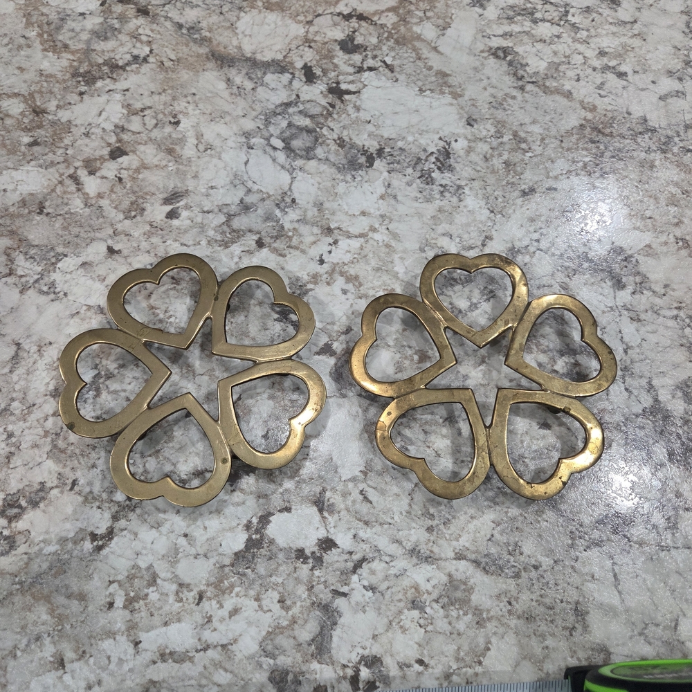 Vintage Brass Gold Heart Trivets- Set of 2 Cottagecore Grandmacore